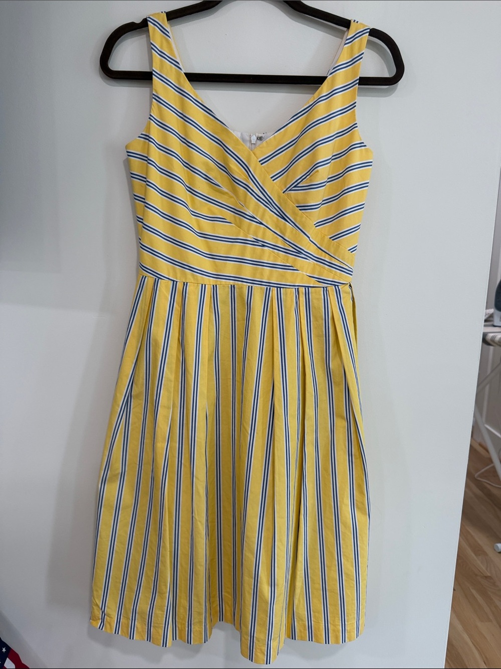 Talbots Yellow Sleeveless Striped Midi Dress with Navy and White